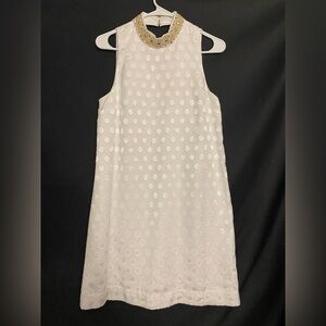 Lilly Pulitzer White Dress with Metallic Gold Collar Size 4